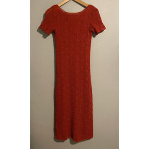 Sézane Dress Womens Small Orange Crochet Scoop Back Lined Midi Boho Designer